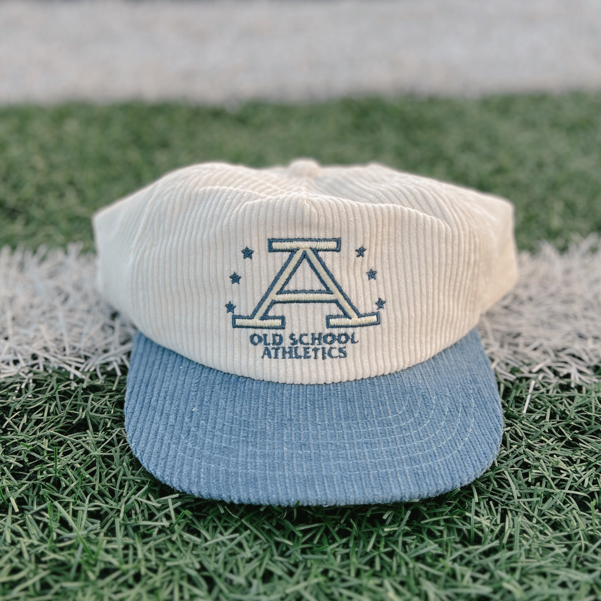 Old School Athletics Hat - Creme/Blue – tysdyes